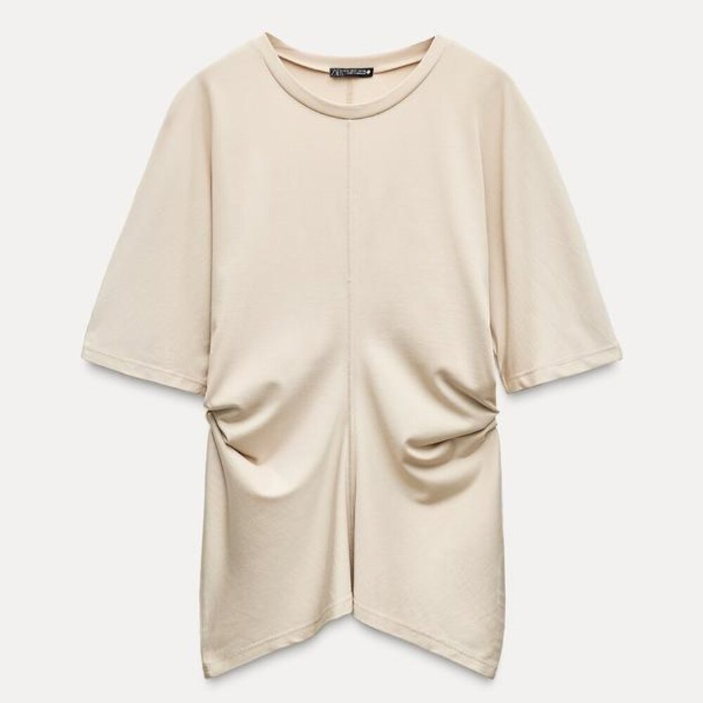 EUC Zara Ecru Short-Sleeve Draped T-Shirt
